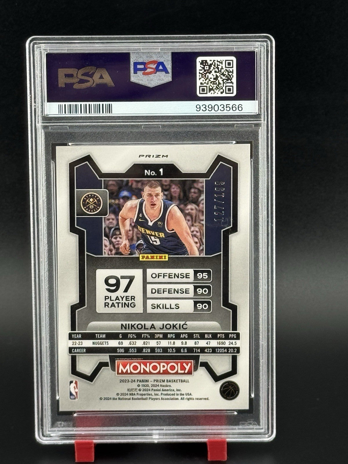 NIKOLA JOKIC 2023-24 Panini Prizm Monopoly Light Blue Prizm  #1 /199 PSA 9