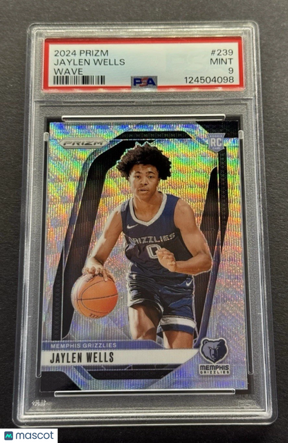 2024-25 Panini Prizm Jaylen Wells #239 Silver Wave RC! Memphis Grizzlies PSA 9