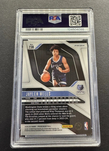 2024-25 Panini Prizm Jaylen Wells #239 Silver Wave RC! Memphis Grizzlies PSA 9