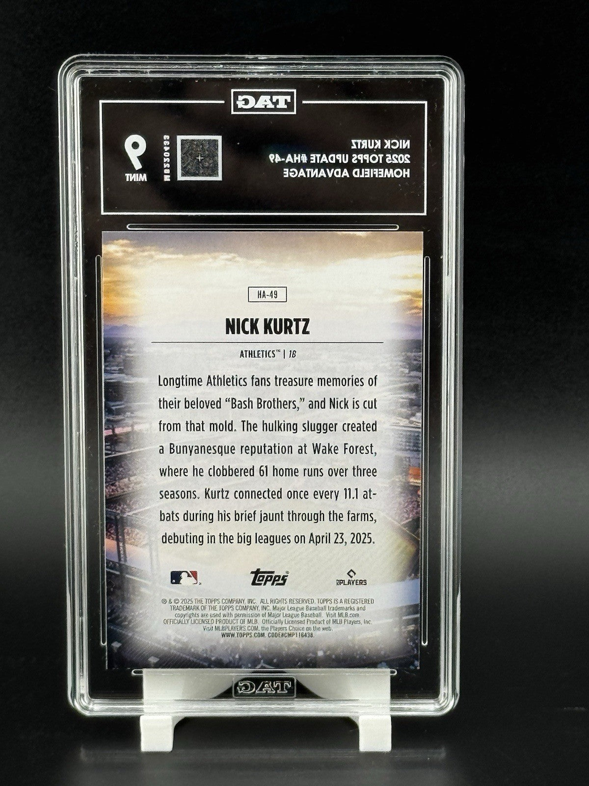 Nick Kurtz-2025 Topps Update Home Field Advantage #HA-49 (RC) Case Hit TAG 9