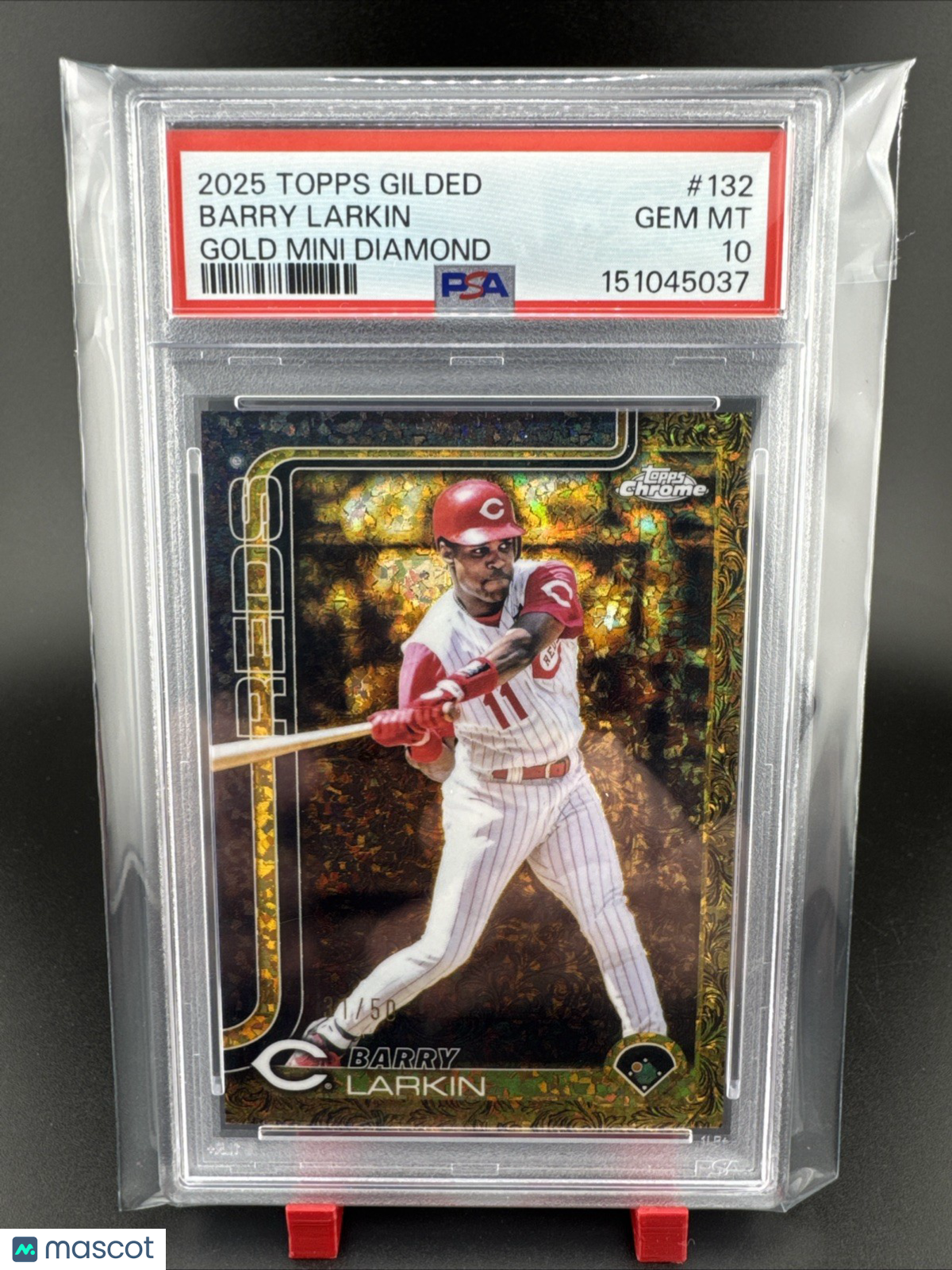 Topps Gilded Barry Larkin Gold Mini Diamond Serial #132 /50 PSA 10