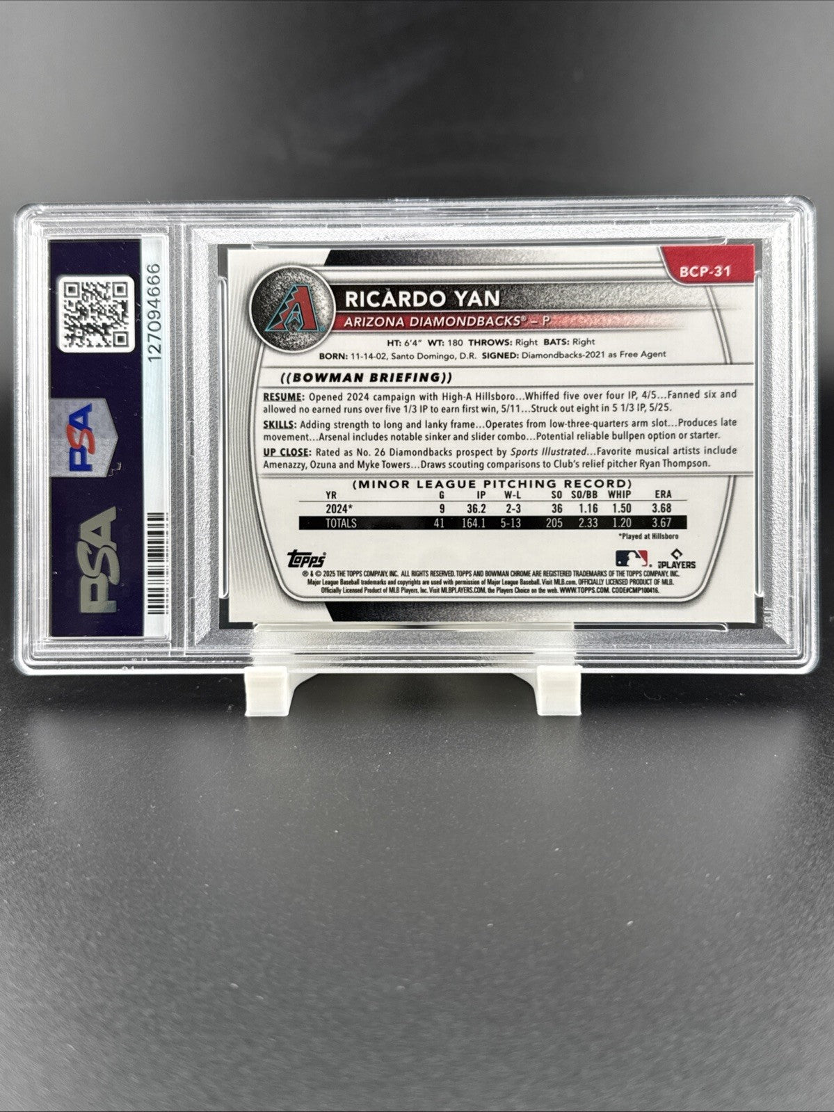 2025 Bowman Ricardo Yan Chrome Pros-Green Geometric PSA 9 #BCP31