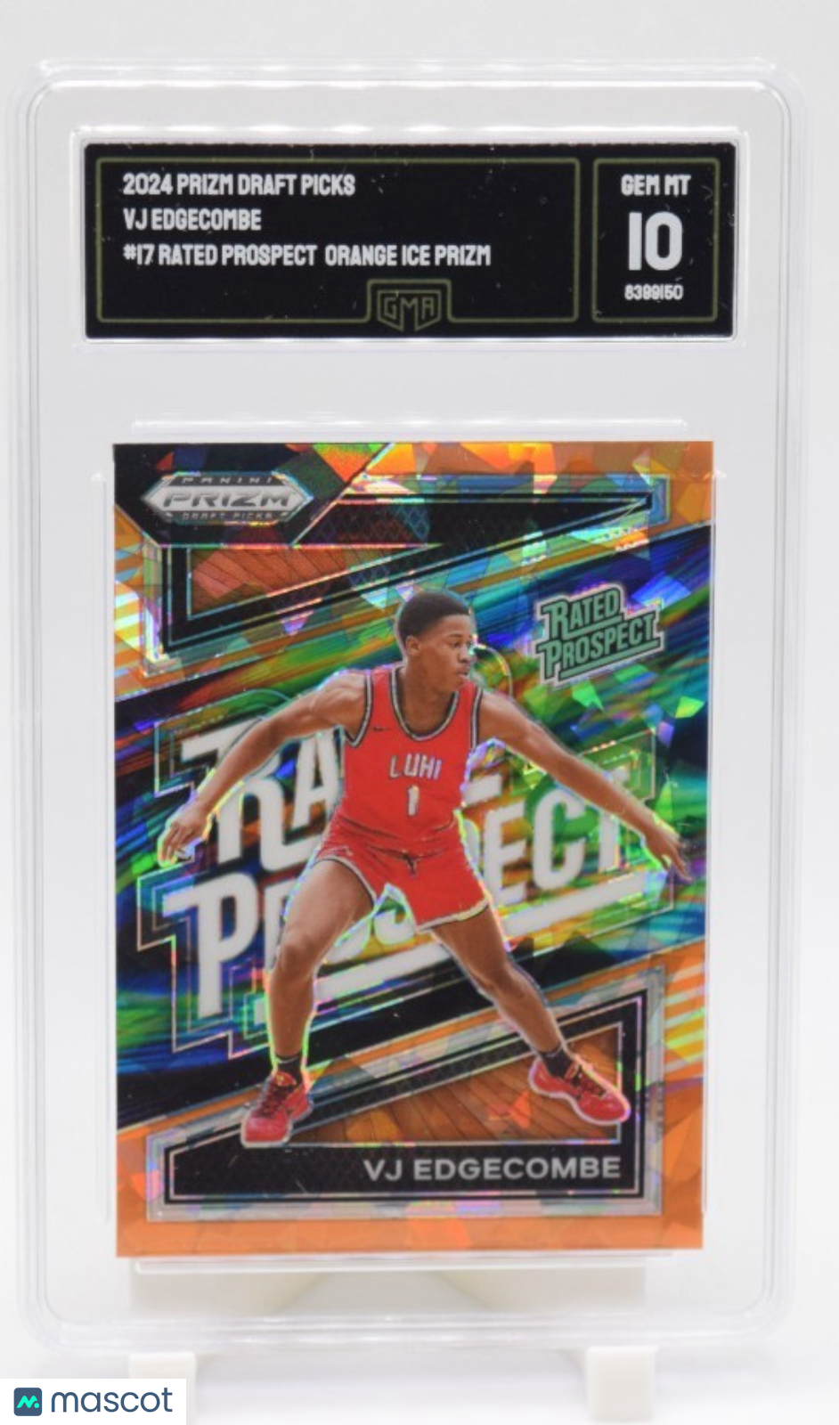 2024 Panini Prizm Draft Picks VJ Edgecombe Rated Prospect #17 Orange Ice GMA 10