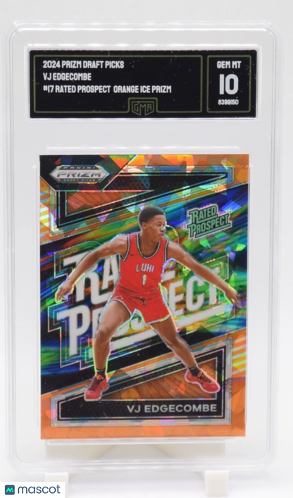 2024 Panini Prizm Draft Picks VJ Edgecombe Rated Prospect #17 Orange Ice GMA 10