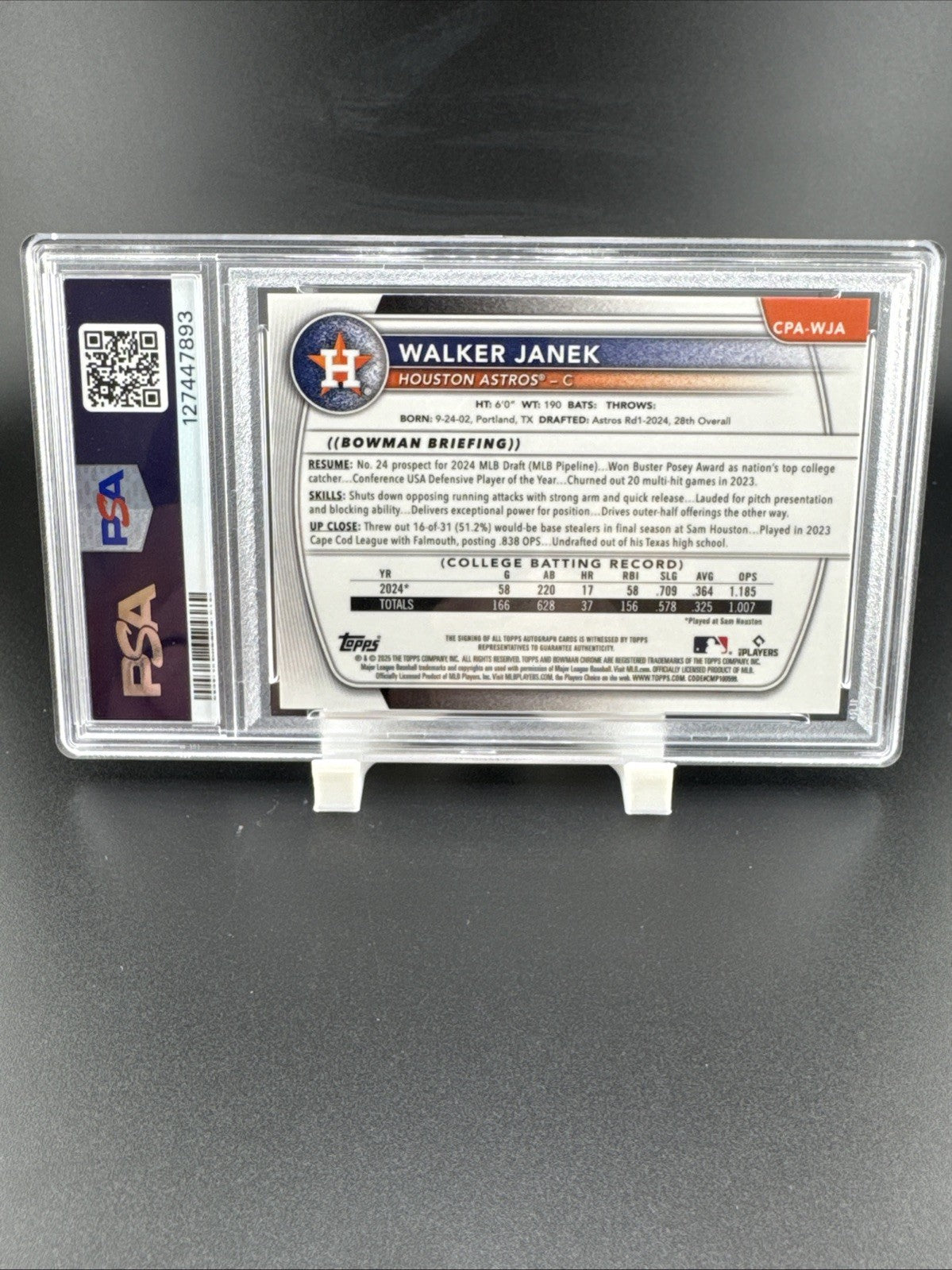 2025 Bowman Walker Janek CHR Pros 14/25 Auto Orange Wave #CPAWJA PSA 9