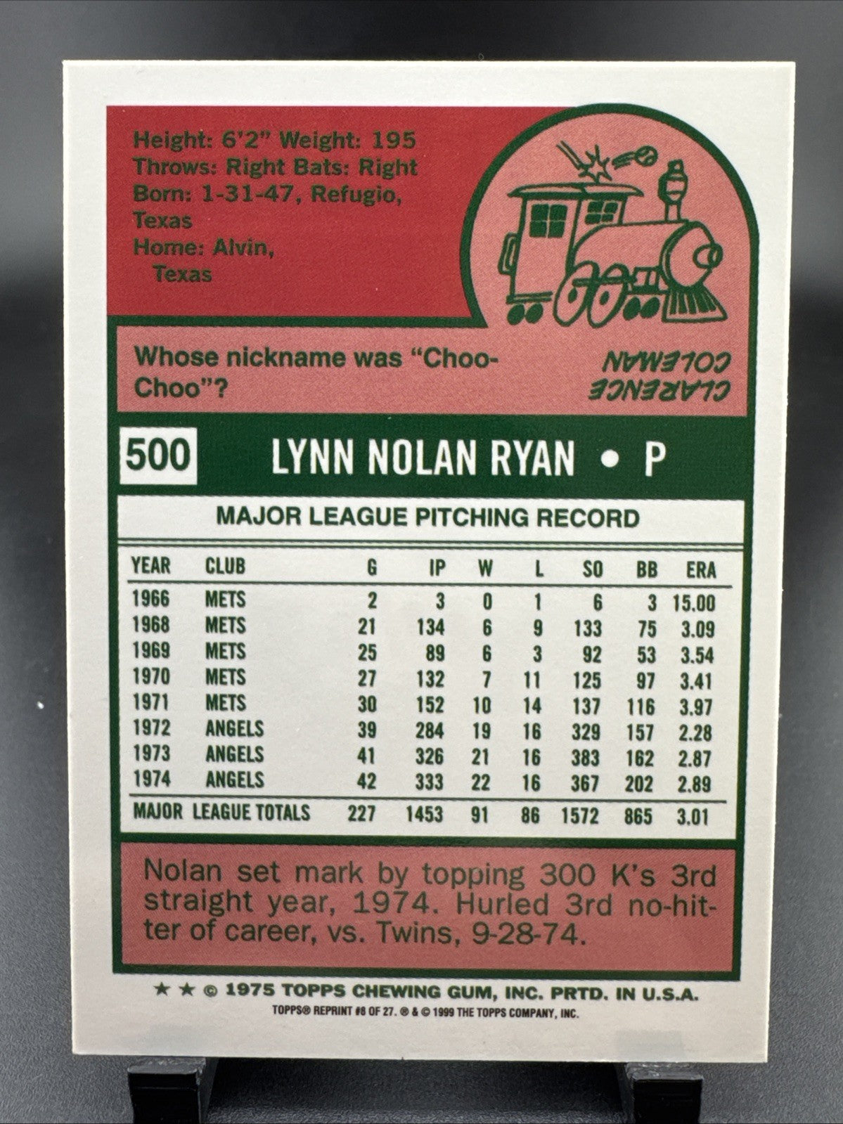 1999 Topps - Nolan Ryan Reprints Nolan Ryan #8 1975 Topps