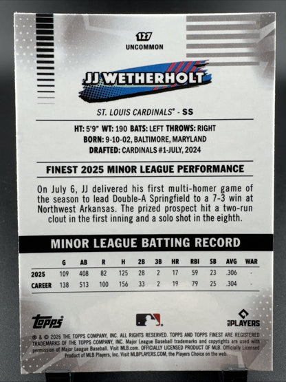 2026 Topps Finest Jj Weatherholt Uncommon RC St. Louis Cardinals X-fractor