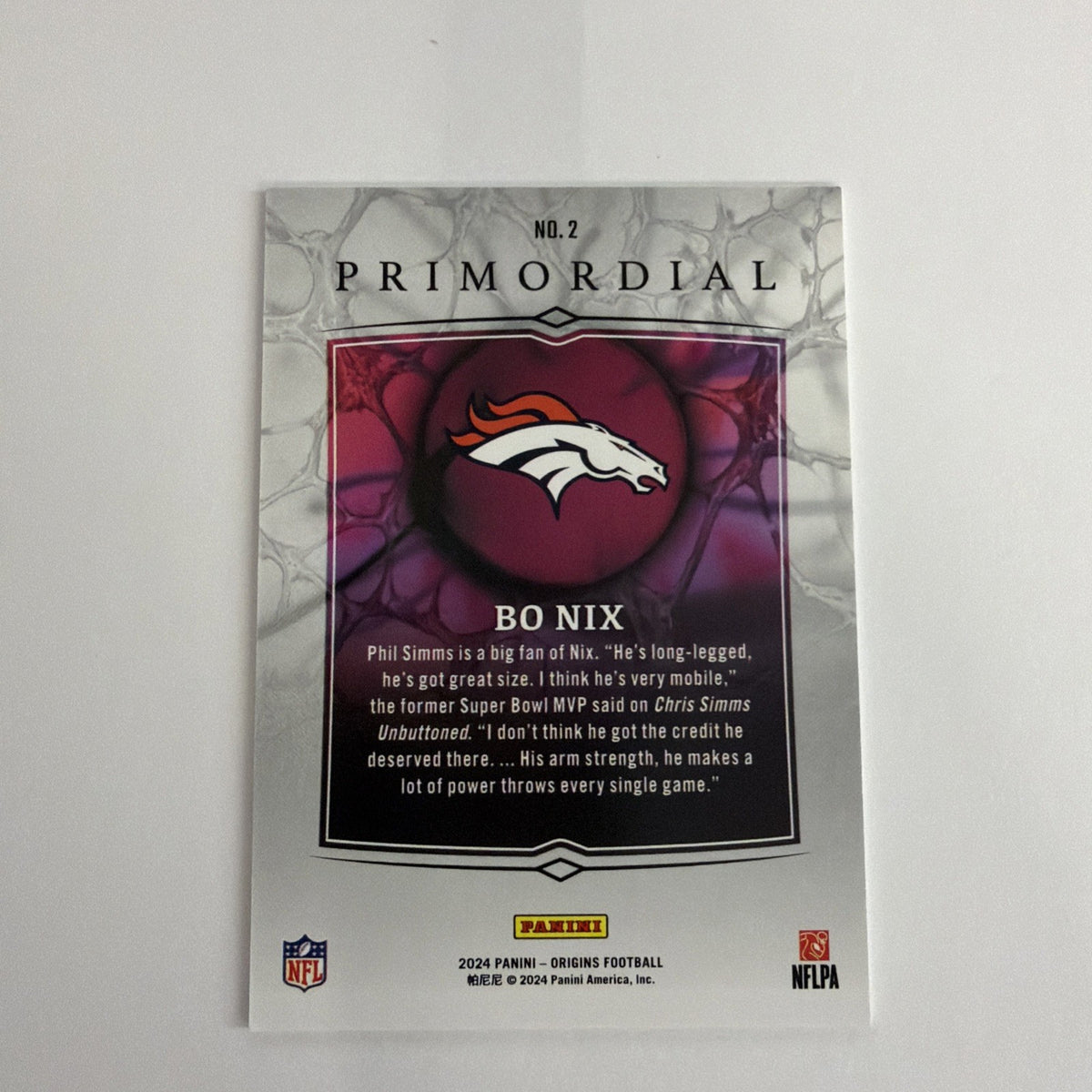 2024 Panini Origins - Primordial Bo Nix #2 (RC)