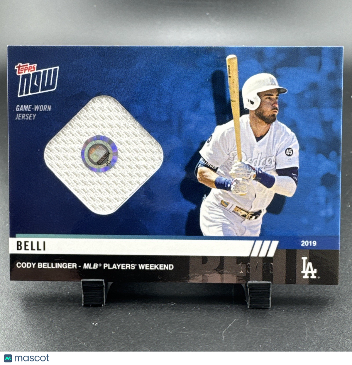 2019 Topps NOW Players Weekend Relic Cody Bellinger Dodgers 13/49 MVP BLUE