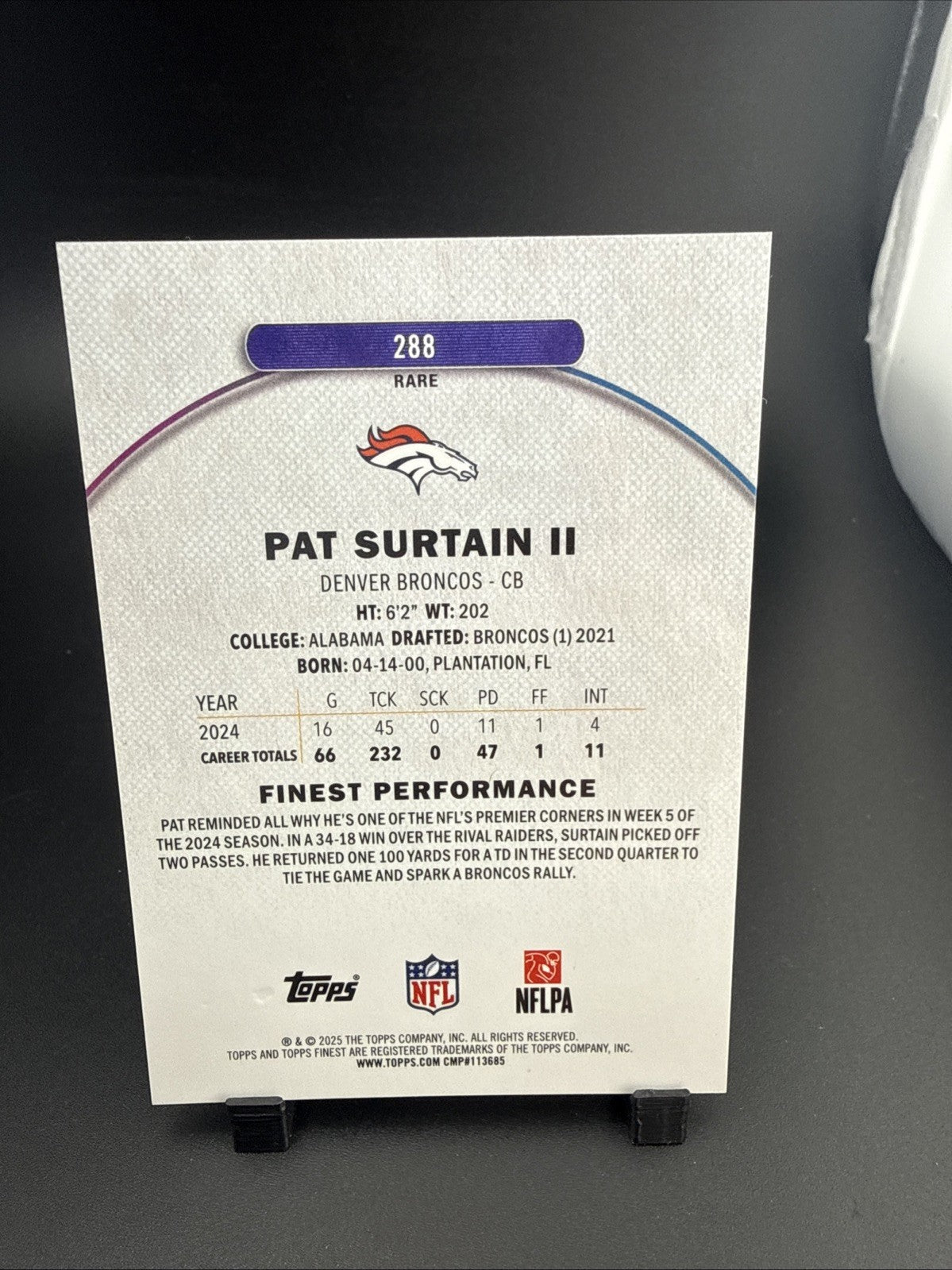 2025 Topps Finest Pat Surtain II Rare Green Geometric Refractor #/25 Broncos