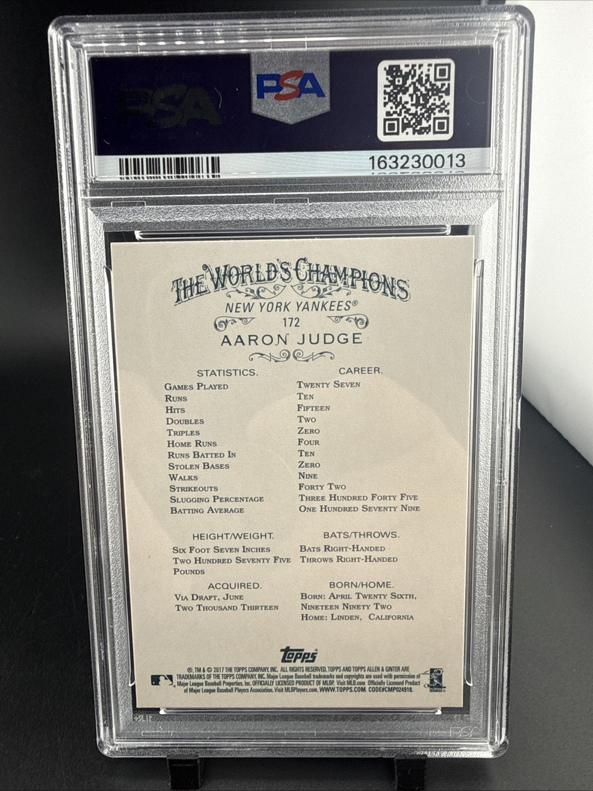 2017 Topps Allen & Ginter - Aaron Judge #172 (RC)