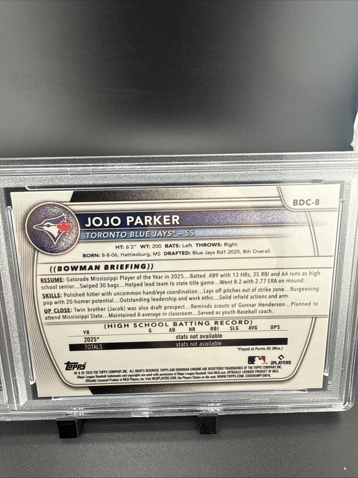 2025 Bowman Draft - Chrome JoJo Parker #BDC-8 Mojo Refractor (RC)