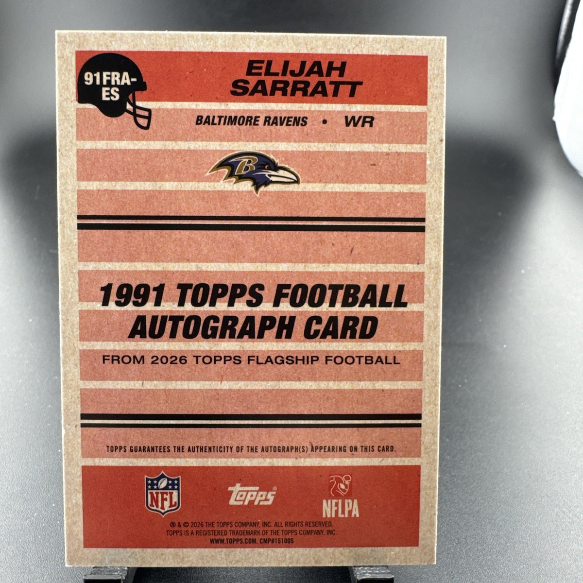 2026 Topps Football Elijah Sarratt 1991 Rookie Auto Ravens Black /10 #91FRA-ES