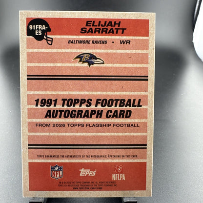 2026 Topps Football Elijah Sarratt 1991 Rookie Auto Ravens Black /10 #91FRA-ES