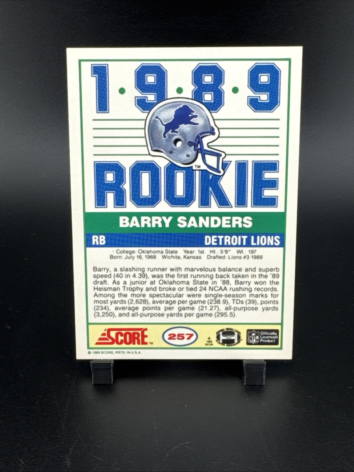 1989 Score - 1989 Rookie Barry Sanders #257 (RC)