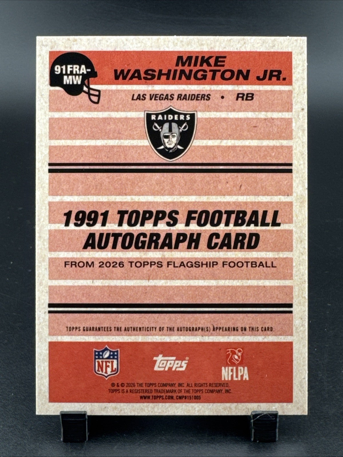 2026 Topps Mike Washington Jr. 1991 Autograph RC Gold 19/50 Raiders Rookie