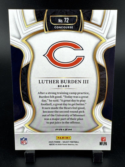 2025 Panini Select - Concourse Luther Burden #72 Zebra Prizm (RC)
