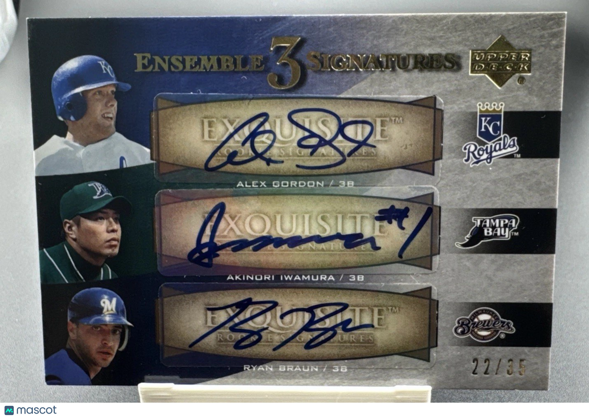 2007 Exquisite Rookie Signatures /35 Alex Gordon Iwamura Ryan Braun Auto RC