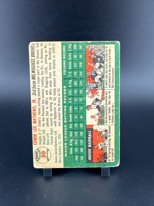 1954 Topps - Eddie Mathews #30 White Back