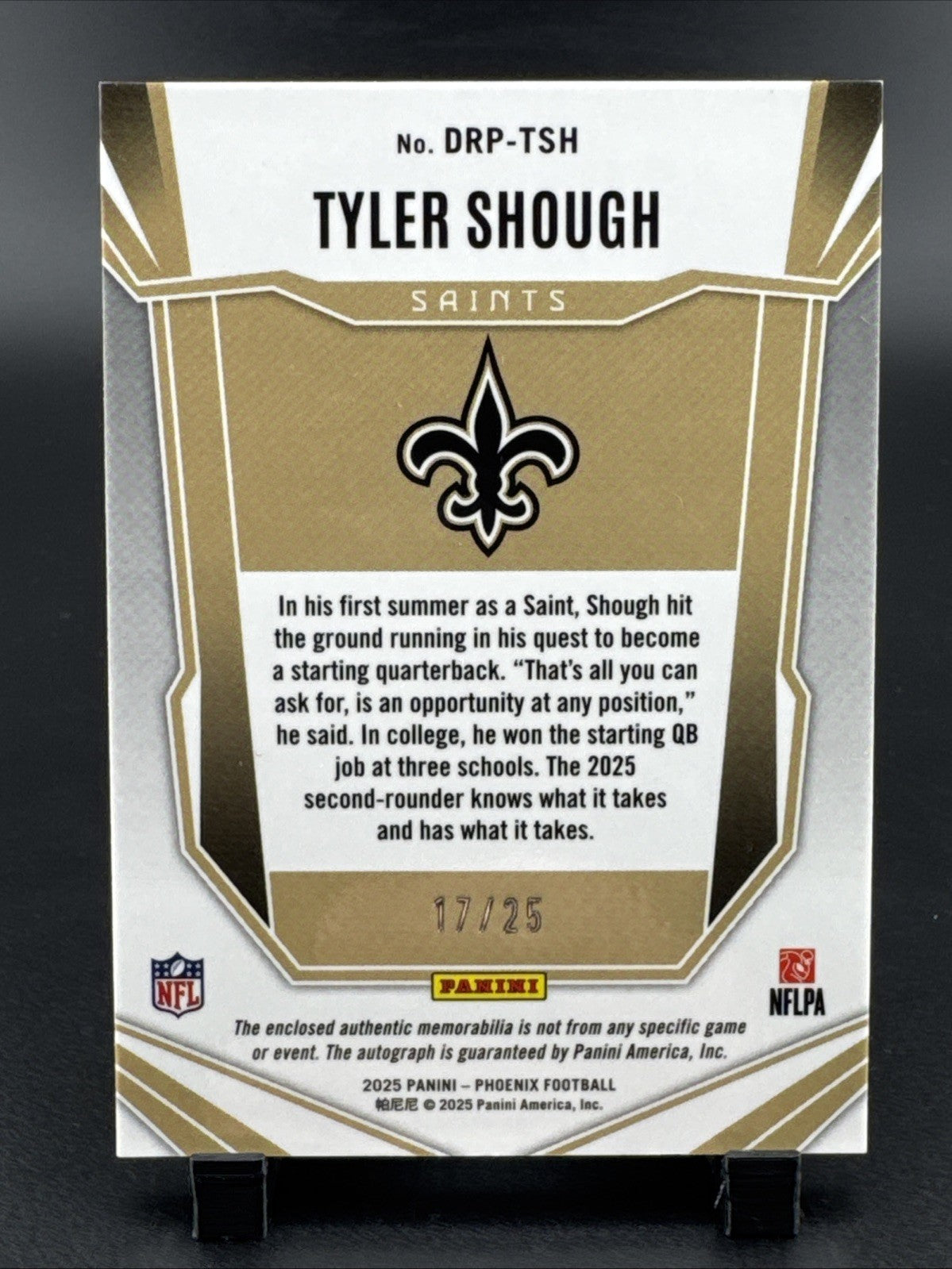 2025 Panini Phoenix RPA Dual Rookie Patch Autographs Tyler Shough Green 17/25