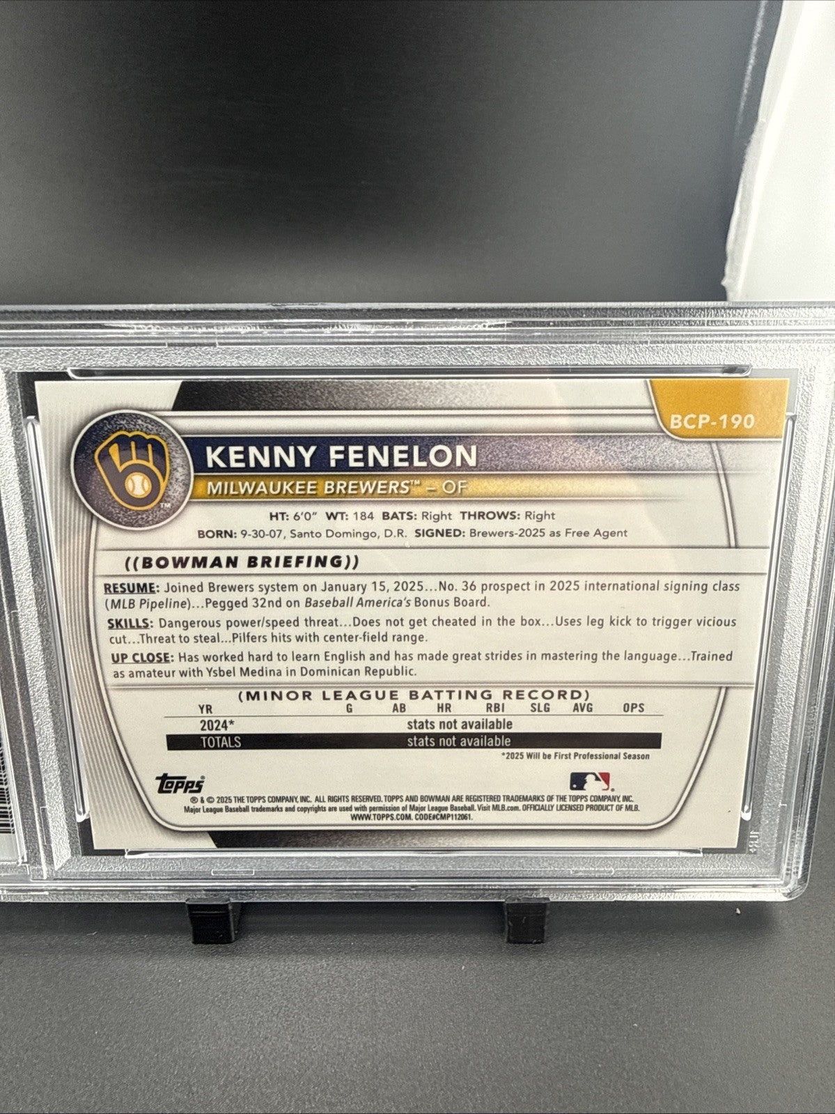 2025 Bowman Chrome - Prospects Kenny Fenelon, Kenny Fenelon #BCP-190 Aqua...