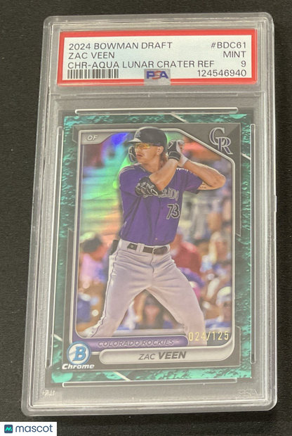 2024 Bowman Draft Zac Veen Aqua Lunar Crater Refractor /125 #BDC-61 Rockies 🔥