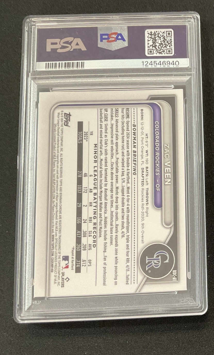 2024 Bowman Draft Zac Veen Aqua Lunar Crater Refractor /125 #BDC-61 Rockies 🔥