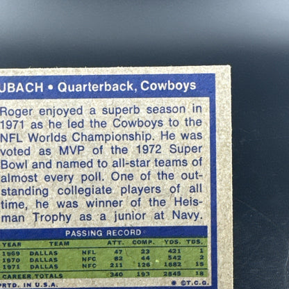 Topps 1972 Roger Staubach #200 Dallas Cowboys
