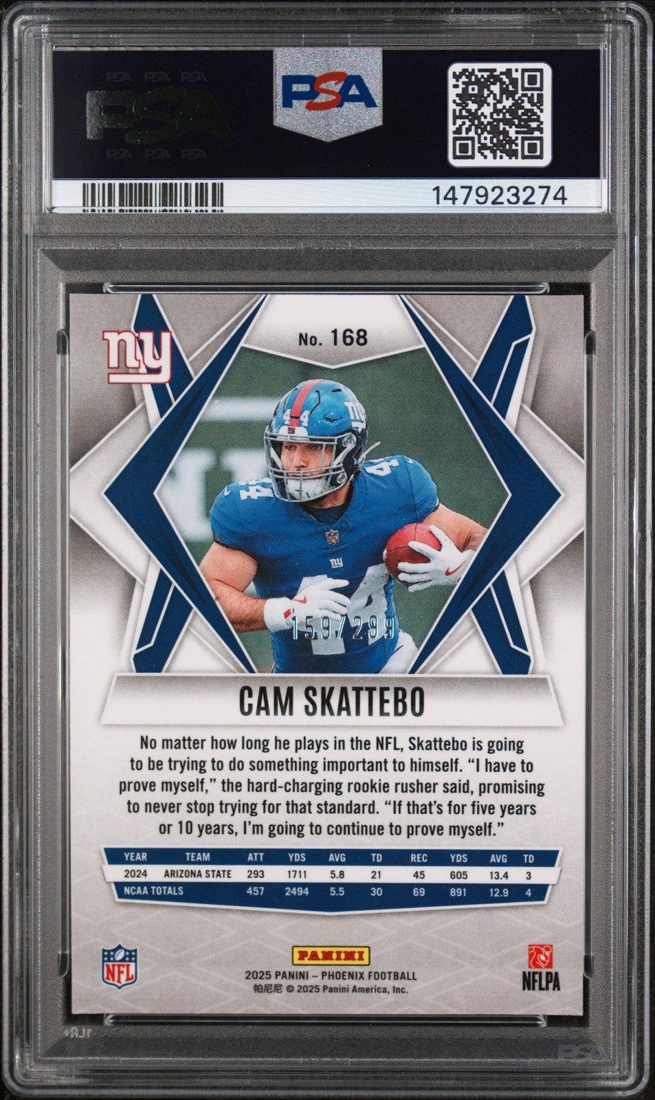 2025 Panini Phoenix - Rookies Cam Skattebo #168 Pink Winter /299 (RC)