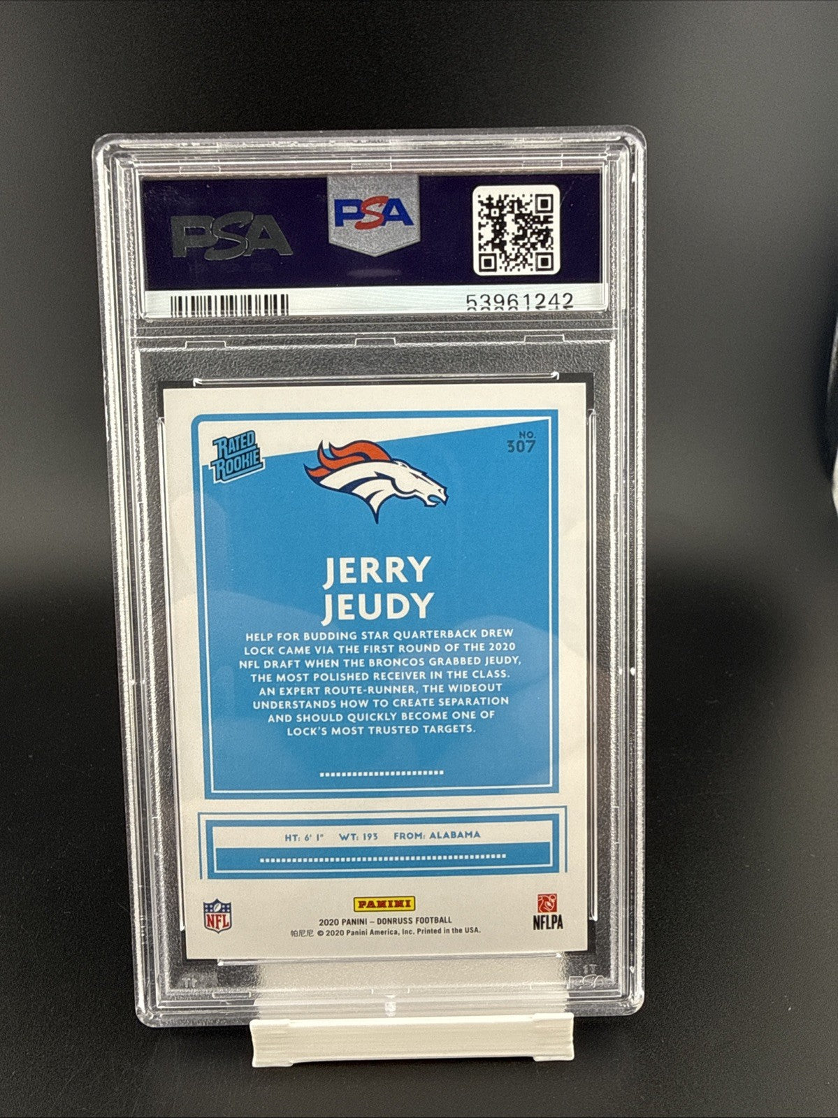 JERRY JEUDY 2020 PANINI DONRUSS RATED ROOKIE RC PSA 9 MINT BRONCOS #307