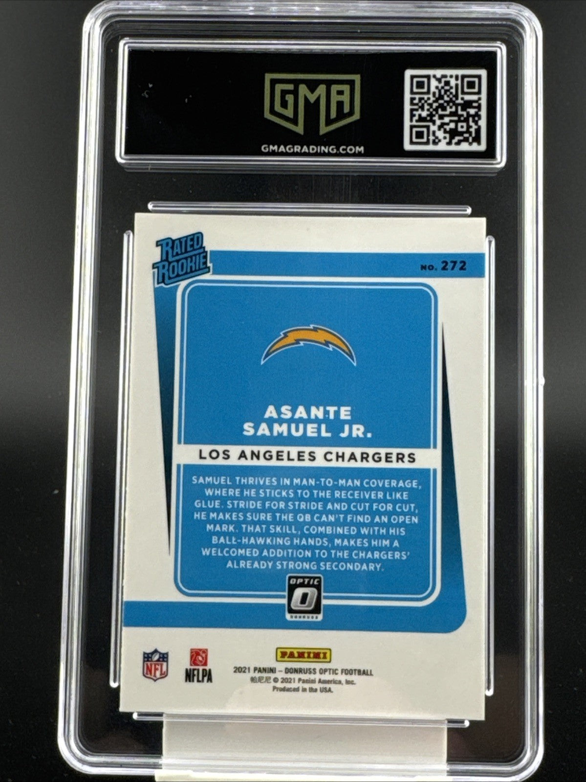 Asante Samuel Jr Chargers 2021 Donruss Optic Rated Rookie #272 GMA 10