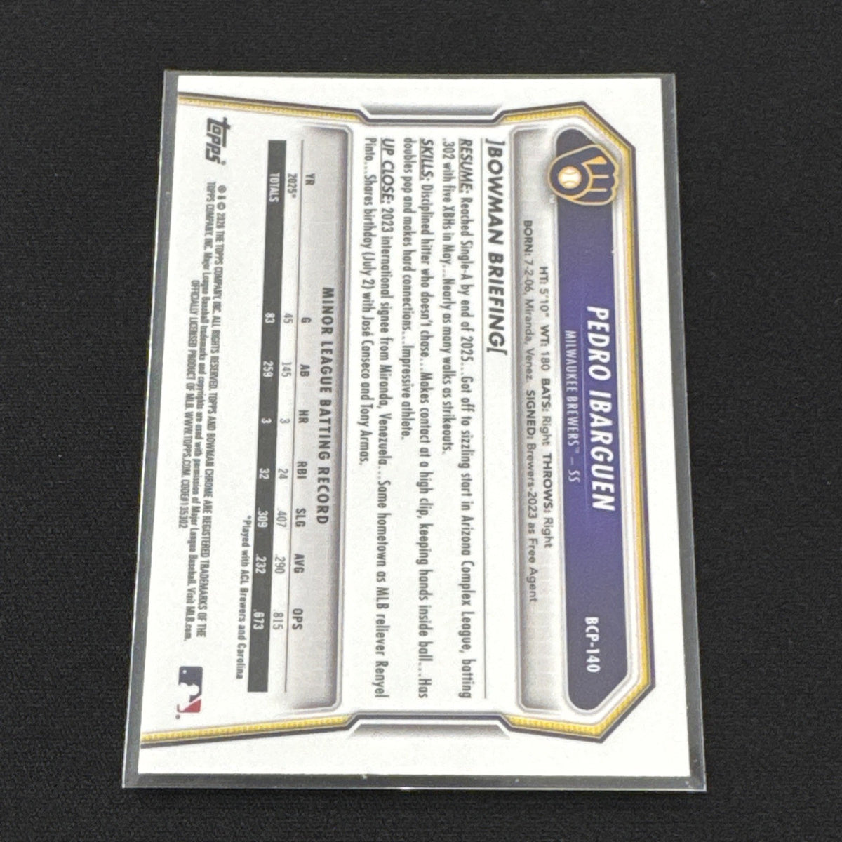 2026 Bowman 1st Pedro Ibarguen 89/199 Fuchsia Wave #BCP-140 BREWERS