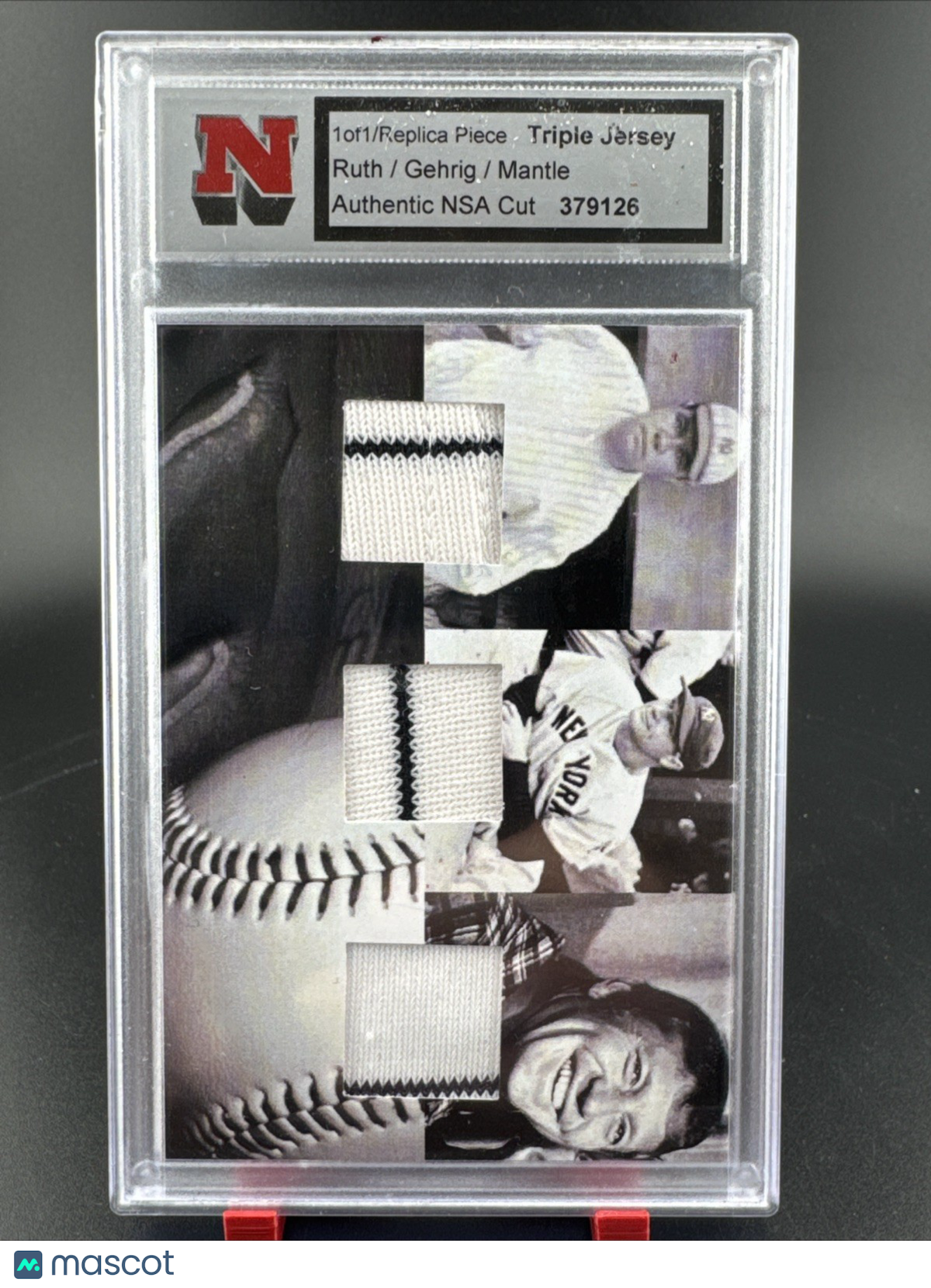 Babe Ruth Mickey Mantle Lou Gehrig 1/1 TRIPLE JERSEY CARD AUTHENTIC NSA CUT!l