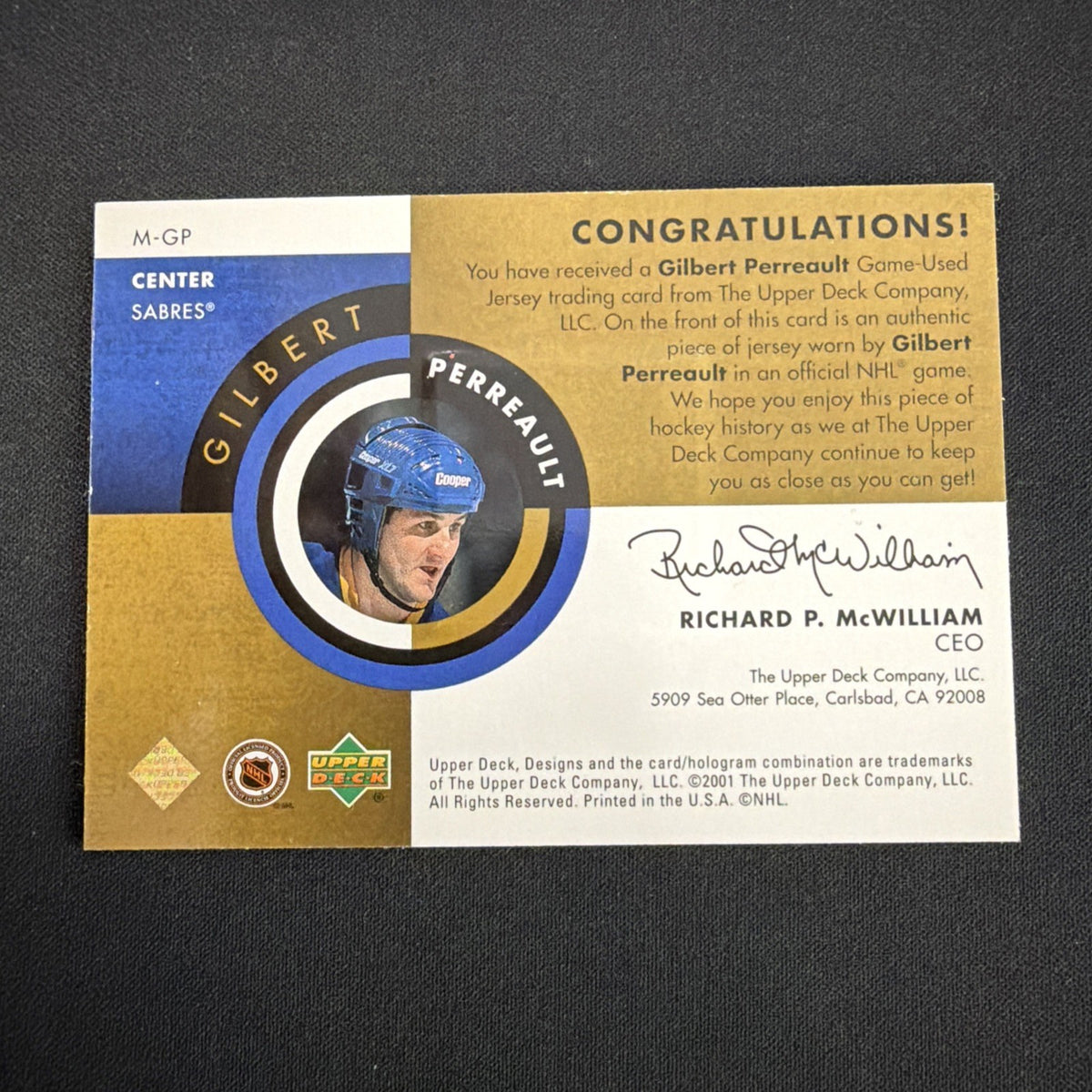 2001-02 Upper Deck Legends Milestones Jerseys Gilbert Perreault #M-GP HOF