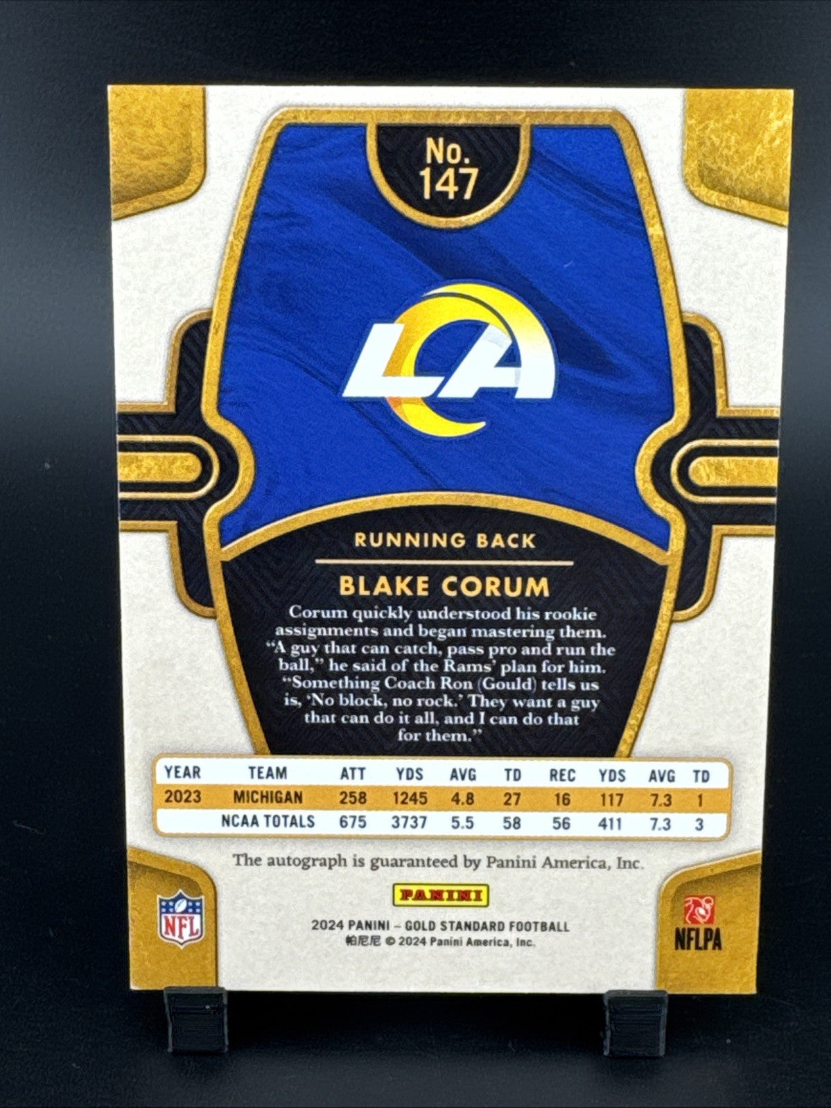 2024 Panini Gold Standard Blake Corum RC Auto /24