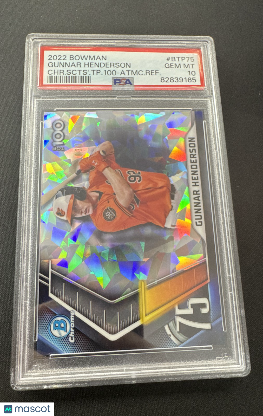 2022 Bowman - Chrome Bowman Scouts Top 100 Gunnar Henderson #BTP-75 Atomic...