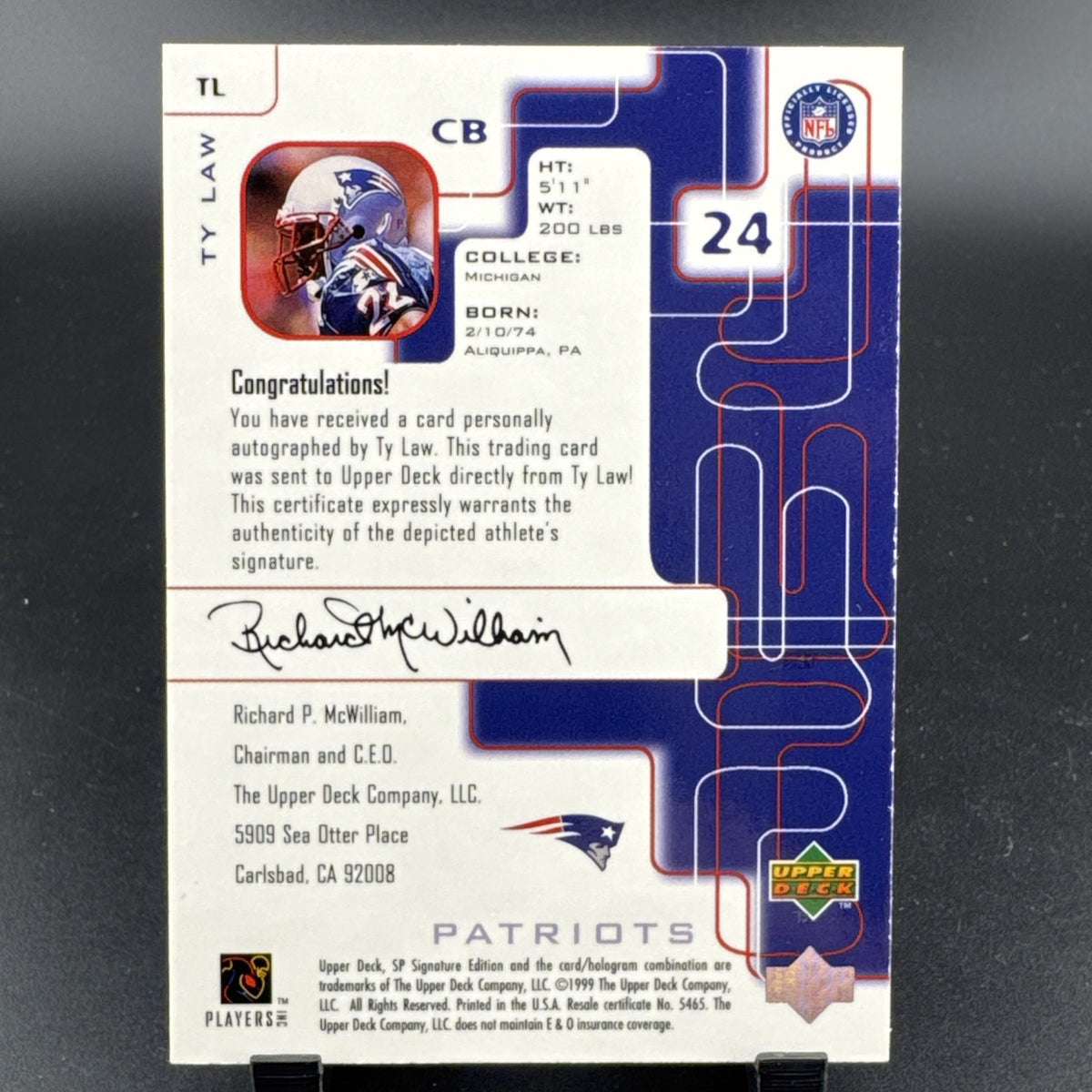 1999 SP Signature Edition - Signatures Ty Law #TL (AU)