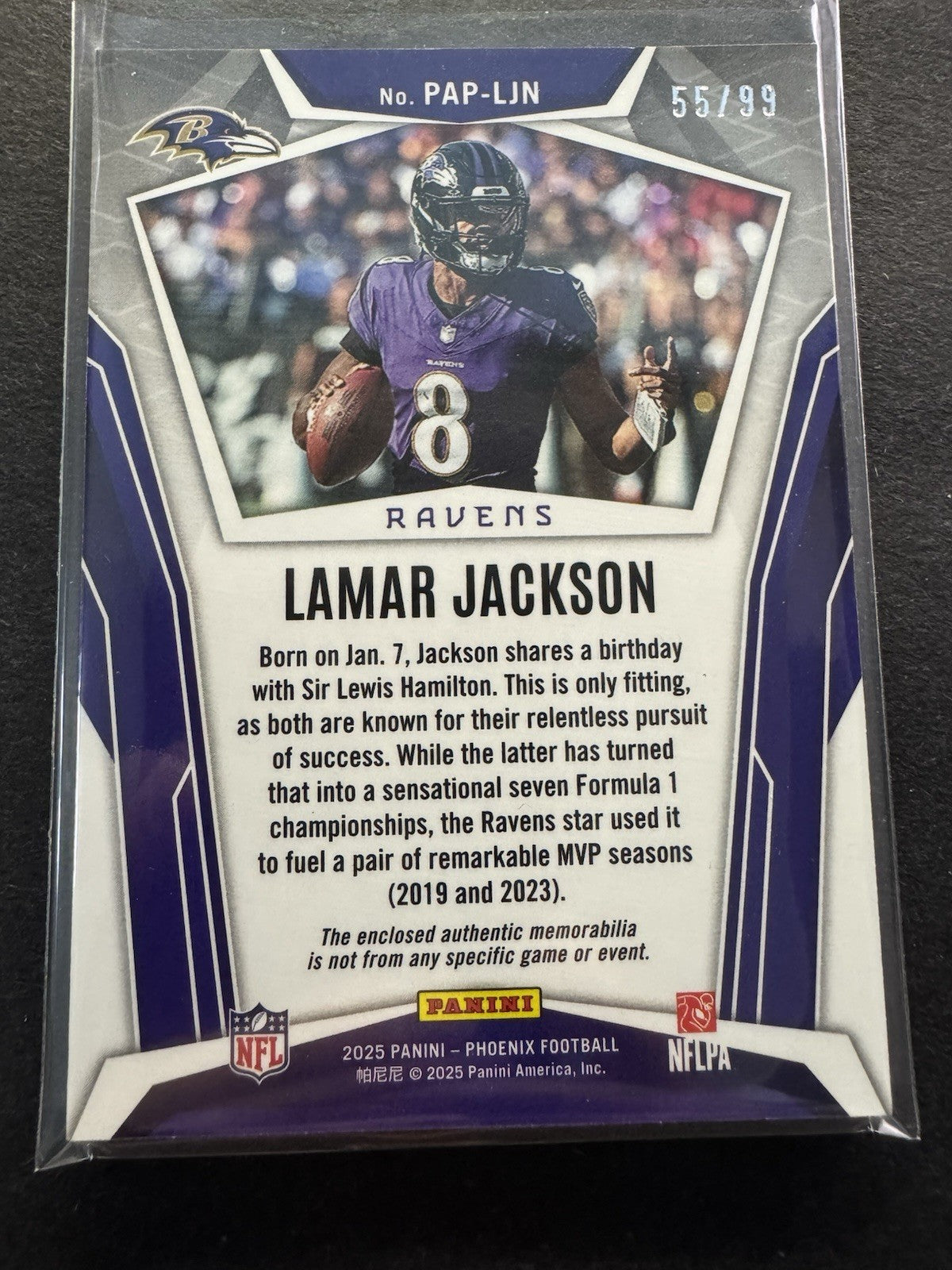2025 Phoenix Lamar Jackson Green Pandora Patch Jersey Ravens SSP /99 Ravens