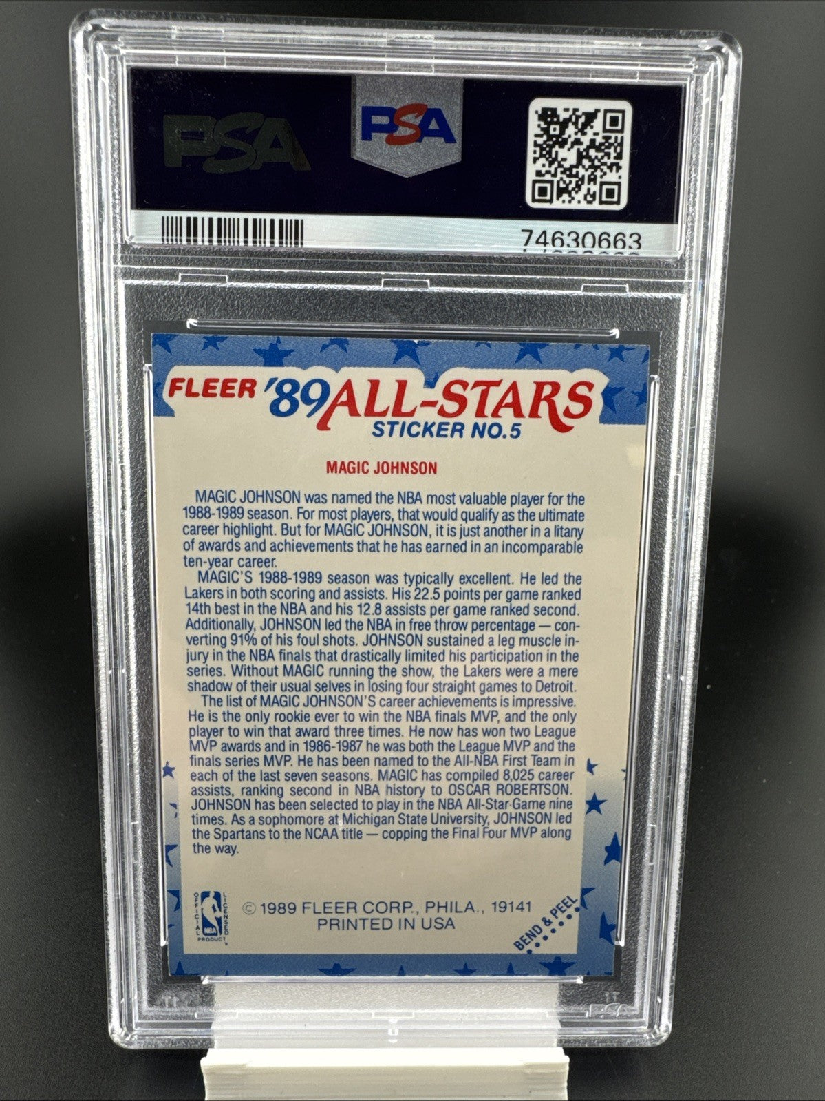 1989-90 Fleer All-Stars Stickers Magic Johnson #5 PSA 7 Nm