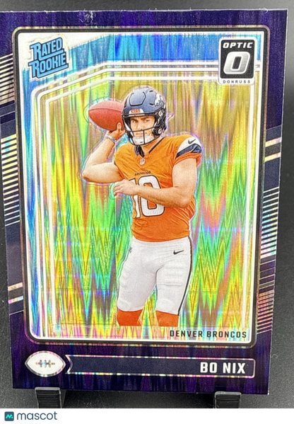 2024 Panini Donruss Optic - Rated Rookie Bo Nix #209 Purple Shock Prizm (RC)