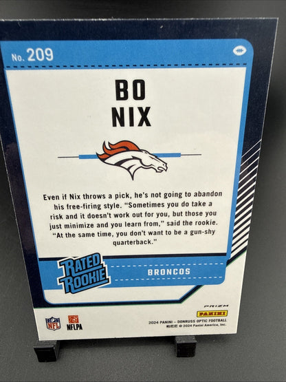 2024 Panini Donruss Optic - Rated Rookie Bo Nix #209 Purple Shock Prizm (RC)