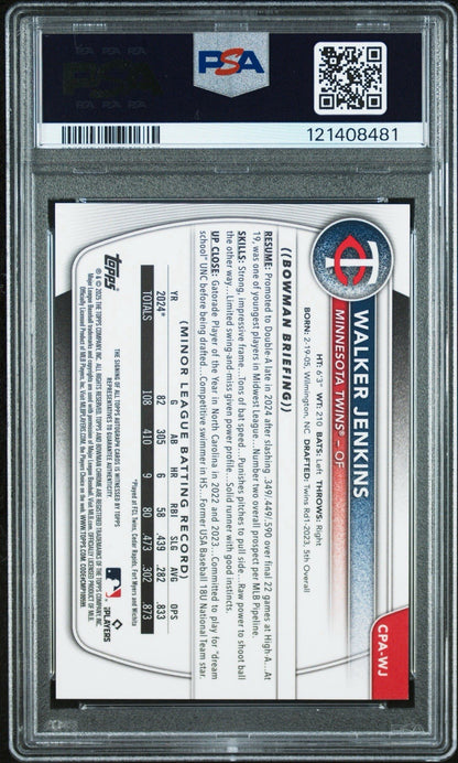 2025 Bowman - Chrome Prospect Autographs Walker Jenkins #CPA-WJ Green Lava...