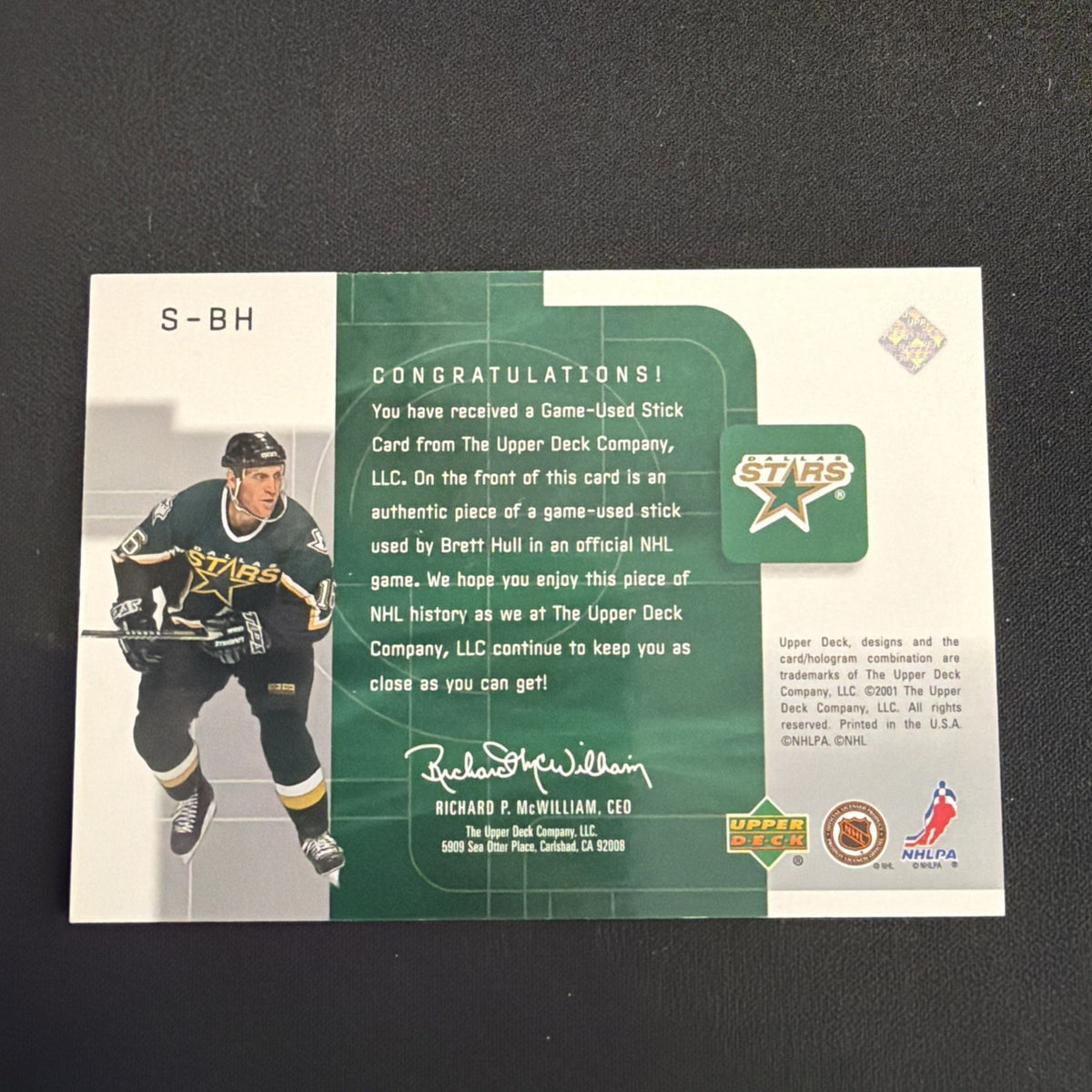 2001-02 Upper Deck Top Shelf - Game-Used Sticks Brett Hull #S-BH (MEM)