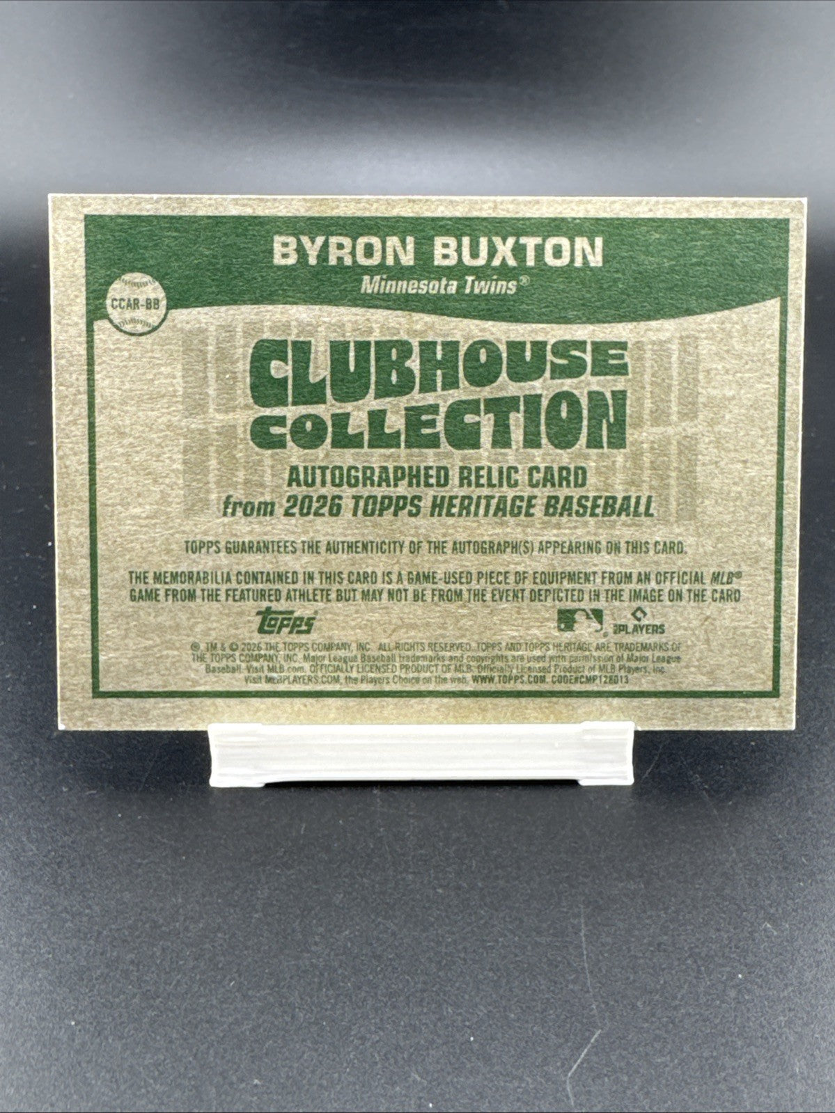 Byron Buxton 2026 Topps Heritage Clubhouse Collection Relic On Card Auto # 10/25