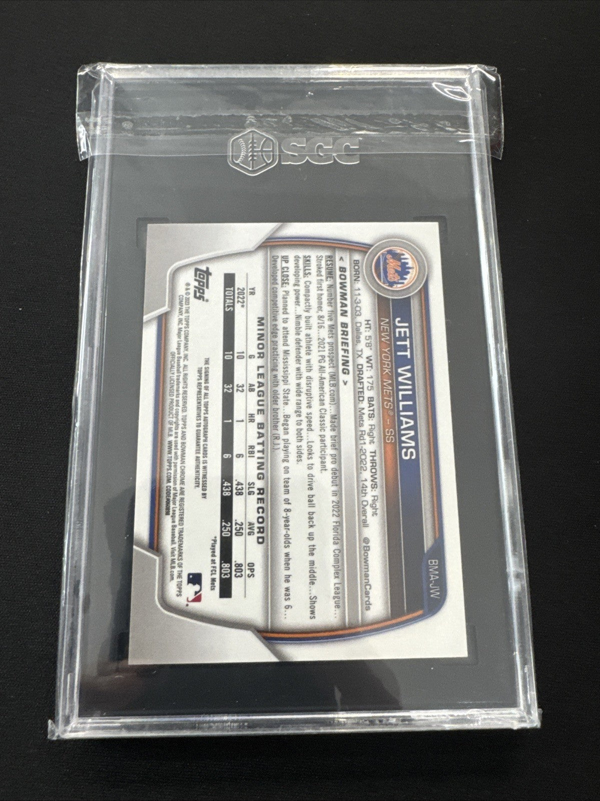 2023 Bowman - Chrome Prospect Mega Box Autographs Jett Williams #BMA-JW (AU, RC)
