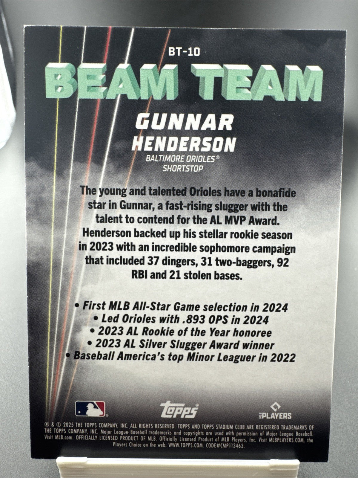 2025 Topps Stadium Club Gunnar Henderson Beam Team #BT-10