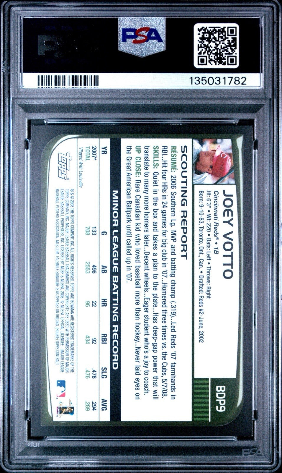 2008 Bowman Draft Picks & Prospects - Joey Votto #BDP9 (RC)