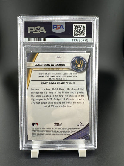 2024 Bowman’s Best Jackson Chourio #38 Purple Mojo 76/250 PSA GM 10