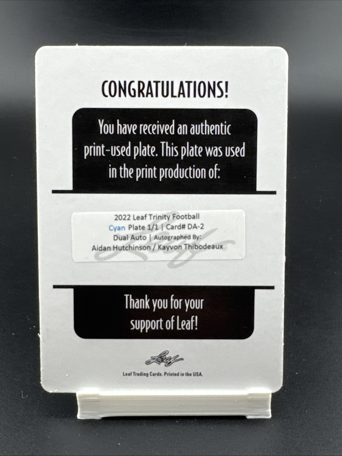 2022 Leaf Trinity Print Plate 1/1 Dual Auto Aidan Hutchinson Kayvon Thibodeaux