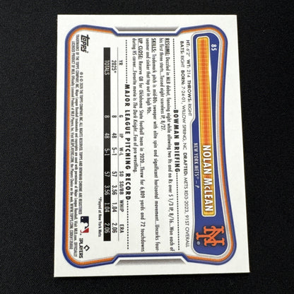 Nolan McLean 2026 Bowman Chrome RED ROOKIE LOGO Refractor RC #85 Mets